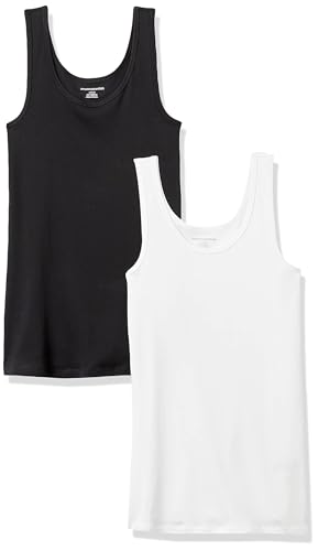 Amazon Essentials black white ribbed tank for straight leg jeans with boots
