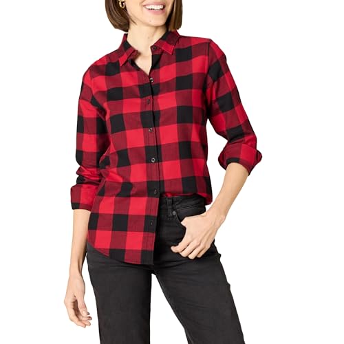 Amazon Essentials red buffalo check flannel shirt for fall flannel outfit