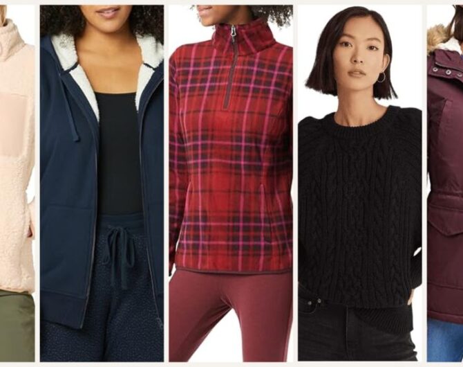 Fleece jackets and sweaters Amazon haul collage with sherpa, cable knit, and cozy fall layers