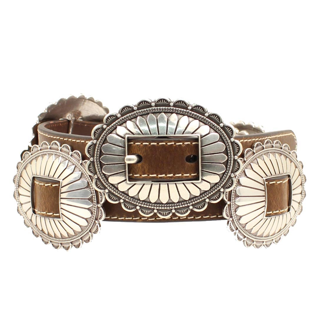 Nocona oval concho brown leather belt for ranch to dinner outfit