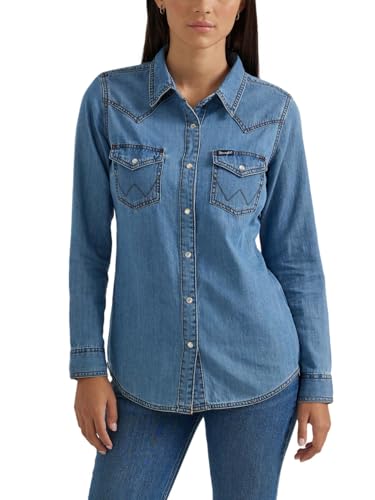 Retro long sleeve western denim snap shirt pearl snap shirt outfit