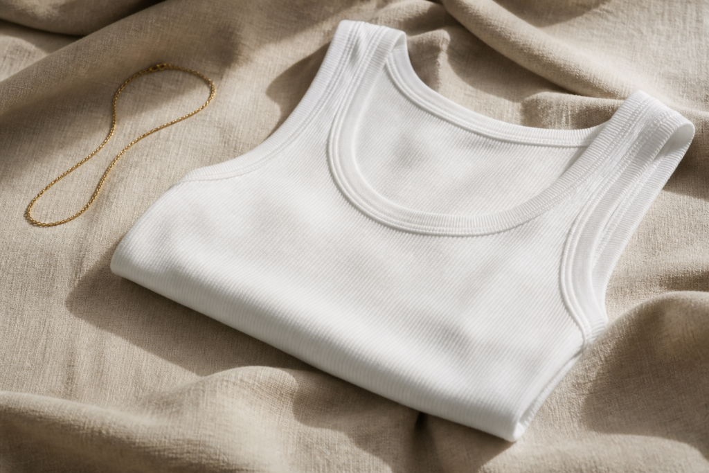 Soft white cotton tank layered for stealth western looks