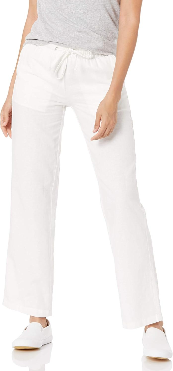Amazon Essentials bright white linen-blend drawstring wide-leg pants to wear over roper boots