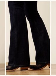 Dark wash jeans with cowboy boots — three Ariat looks: white tee, rinse denim over black boots, black top with dark trouser jeans