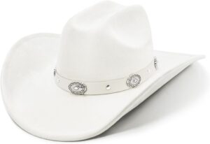 FLUFFY SENSE ivory white felt cattleman cowboy hat with a silver concho band