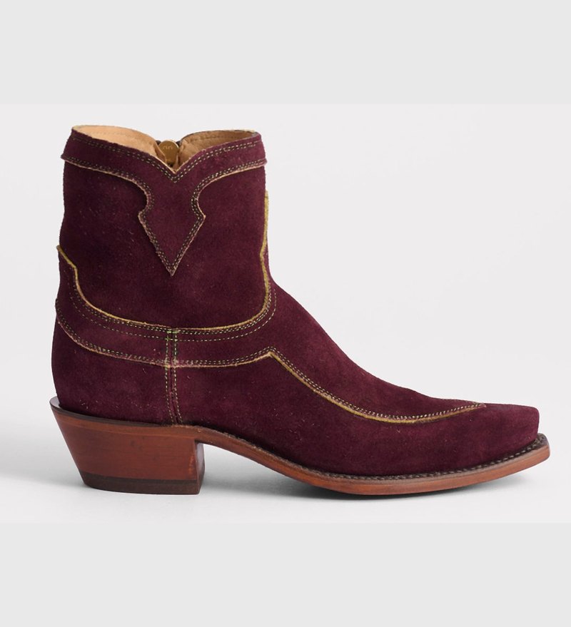 Lucchese Sadie bootie in fig suede with a 5 snip toe