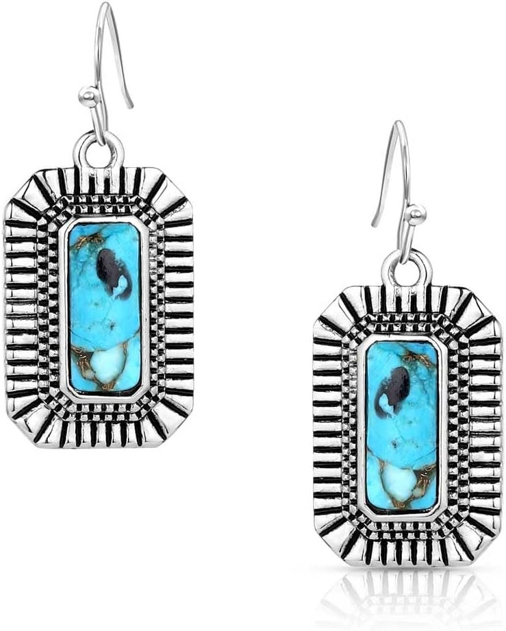 Montana Silversmiths Turquoise Sky drop earrings with crafted turquoise in an etched silver-tone frame