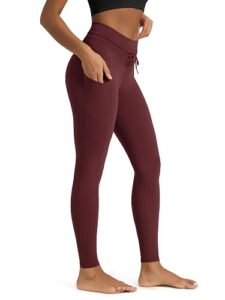ODODOS drawstring high-waist pocket leggings in burgundy