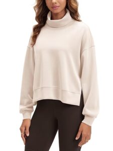 ODODOS modal split hem turtleneck sweatshirt in beige