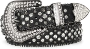 SANSTHS black rhinestone western belt with a faux croc strap and silver buckle