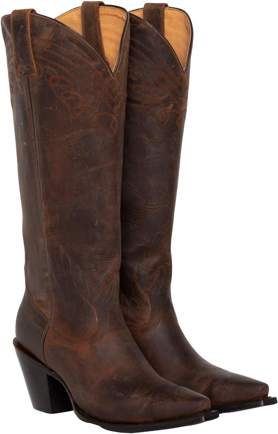 Shyanne Charlene tall snip toe western boots in brown leather for a midi skirt with cowboy boots