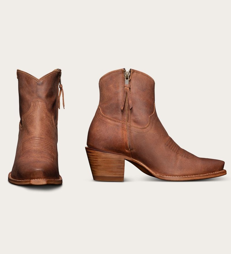 Tecovas Daisy zip bootie in brown goat with a snip toe