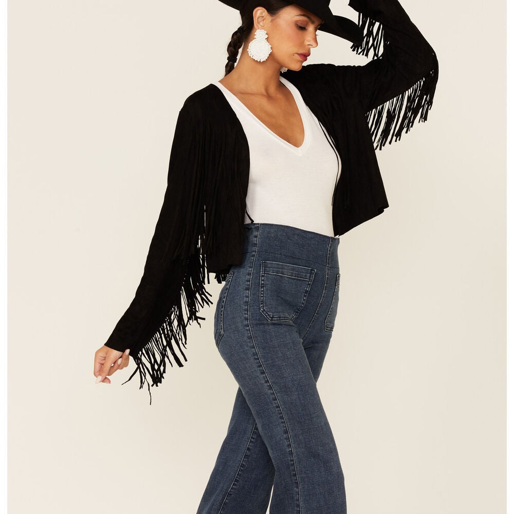 Taupe Vocal faux suede western fringe jacket