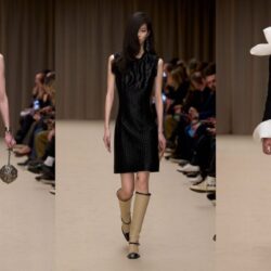 Luxury western style inspiration: three McQueen Fall 2026 runway looks in black and gray