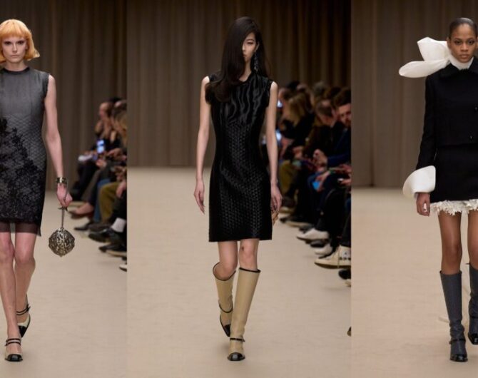 Luxury western style inspiration: three McQueen Fall 2026 runway looks in black and gray
