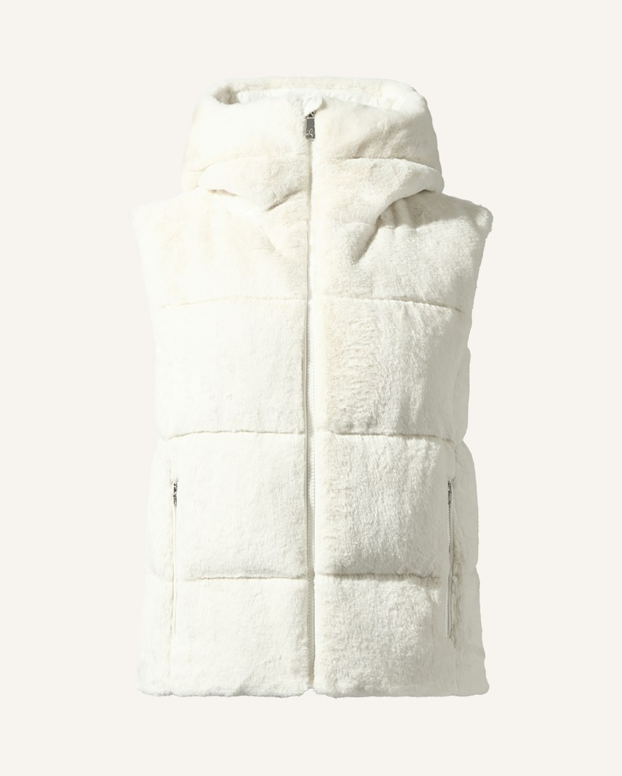 Perfect Moment Celia faux-fur down gilet in cream with a hood